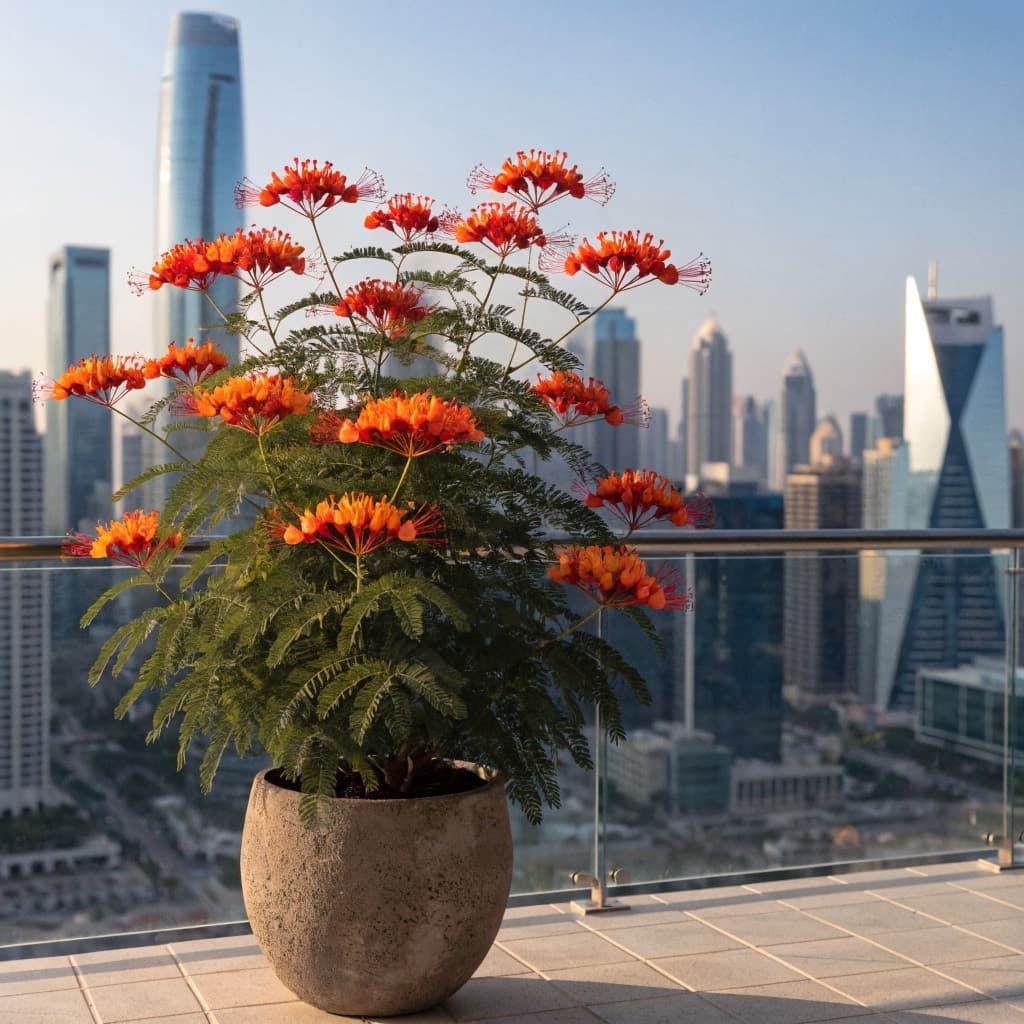 Pride of Barbados (Caesalpinia) styled in a warm UAE home
