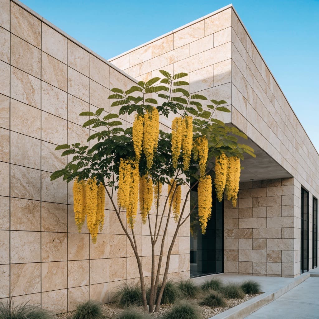 شجرة الدش الذهبي (كاسيا) (Cassia fistula) — صورة توضيحية للنبتة في ديكور منزلي