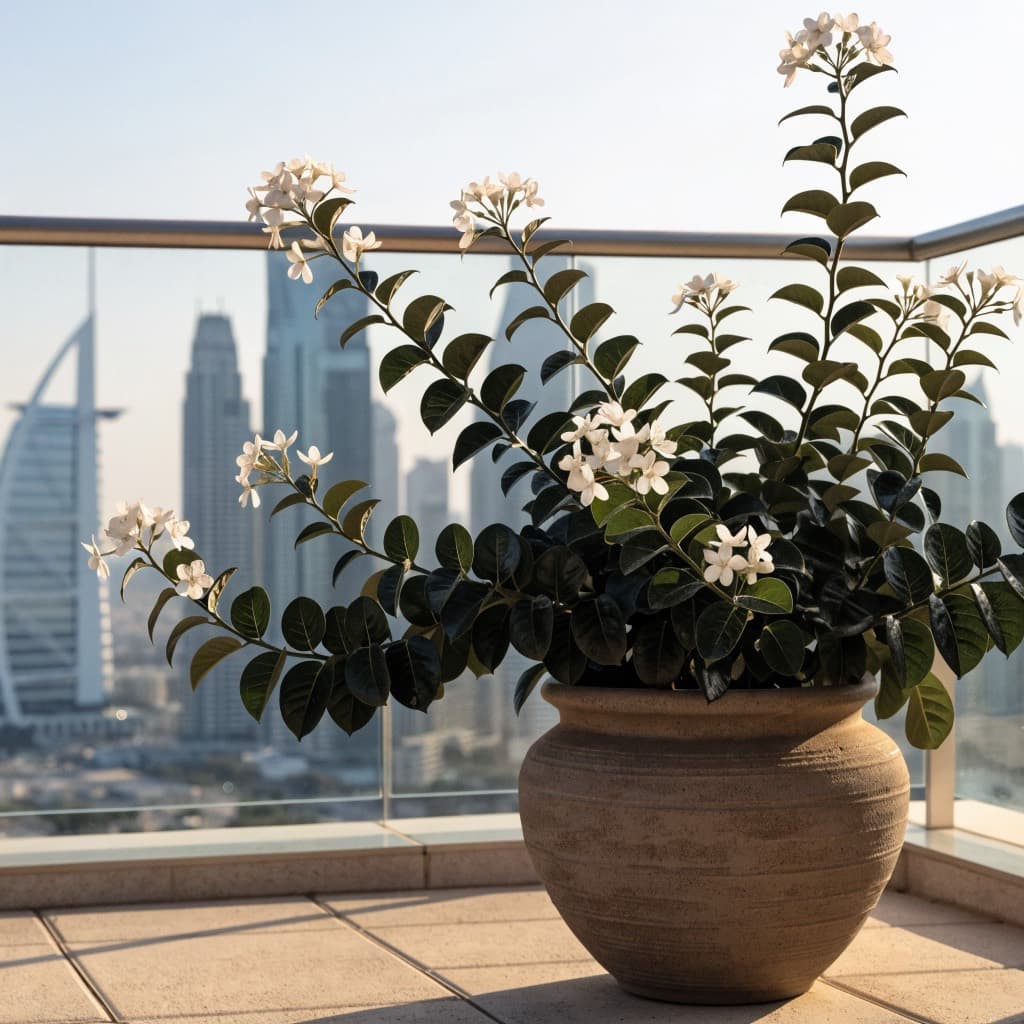 Crape Jasmine (Tabernaemontana) styled in a warm UAE home