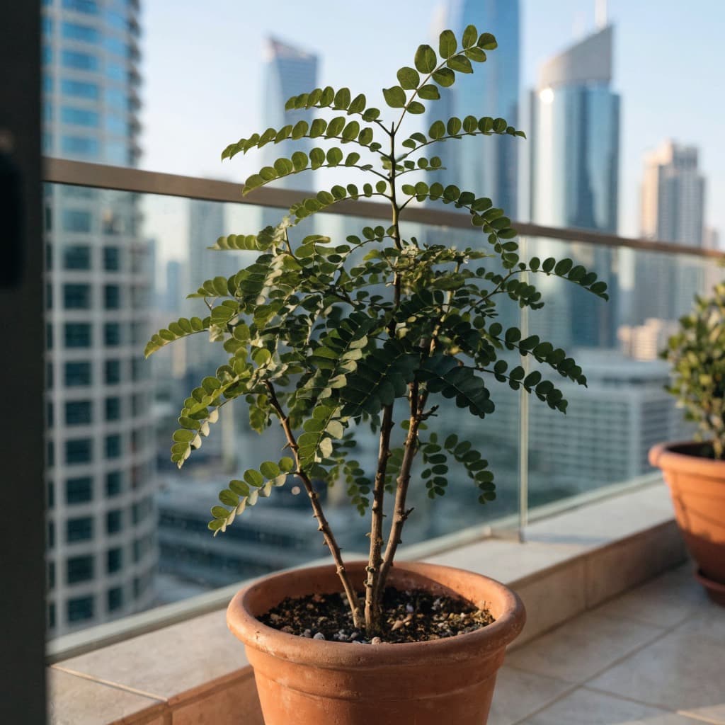 Curry Leaf Tree (Murraya Koenigii) styled in a warm UAE home