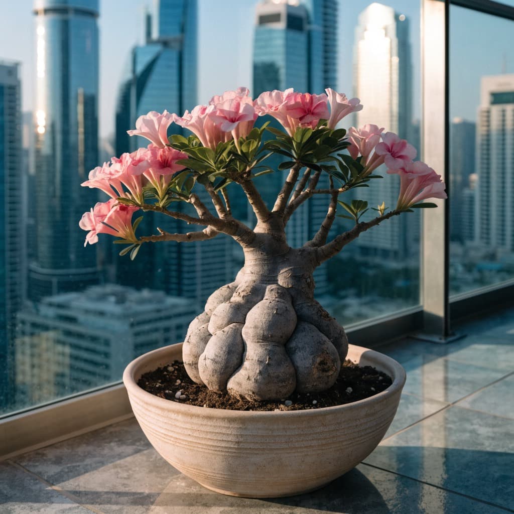 Desert Rose (Adenium) styled in a warm UAE home