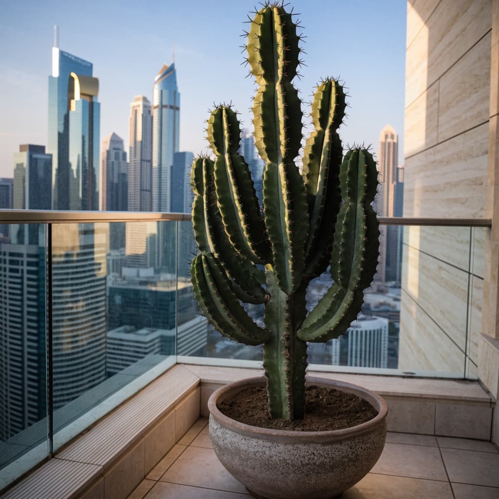 Euphorbia Cactus Column styled in a warm UAE home