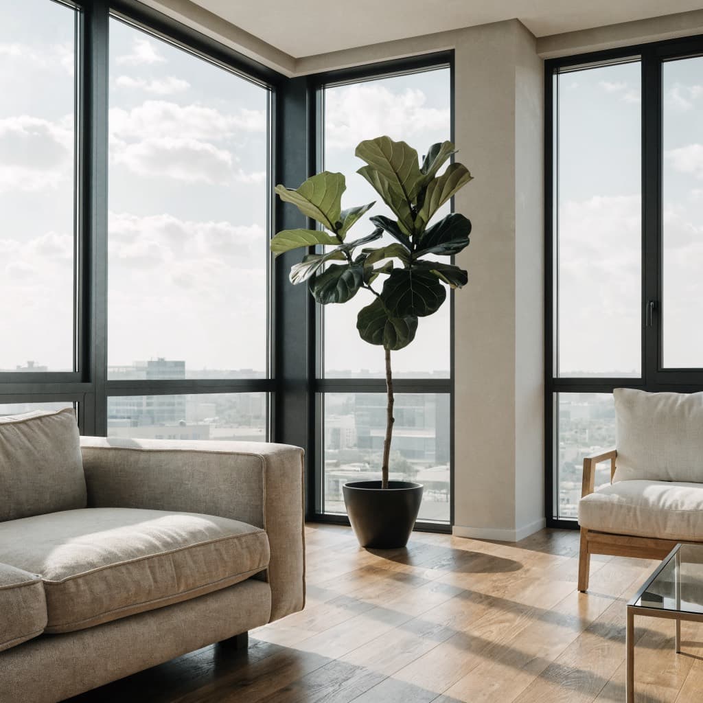 Fiddle Leaf Fig styled in a warm UAE home
