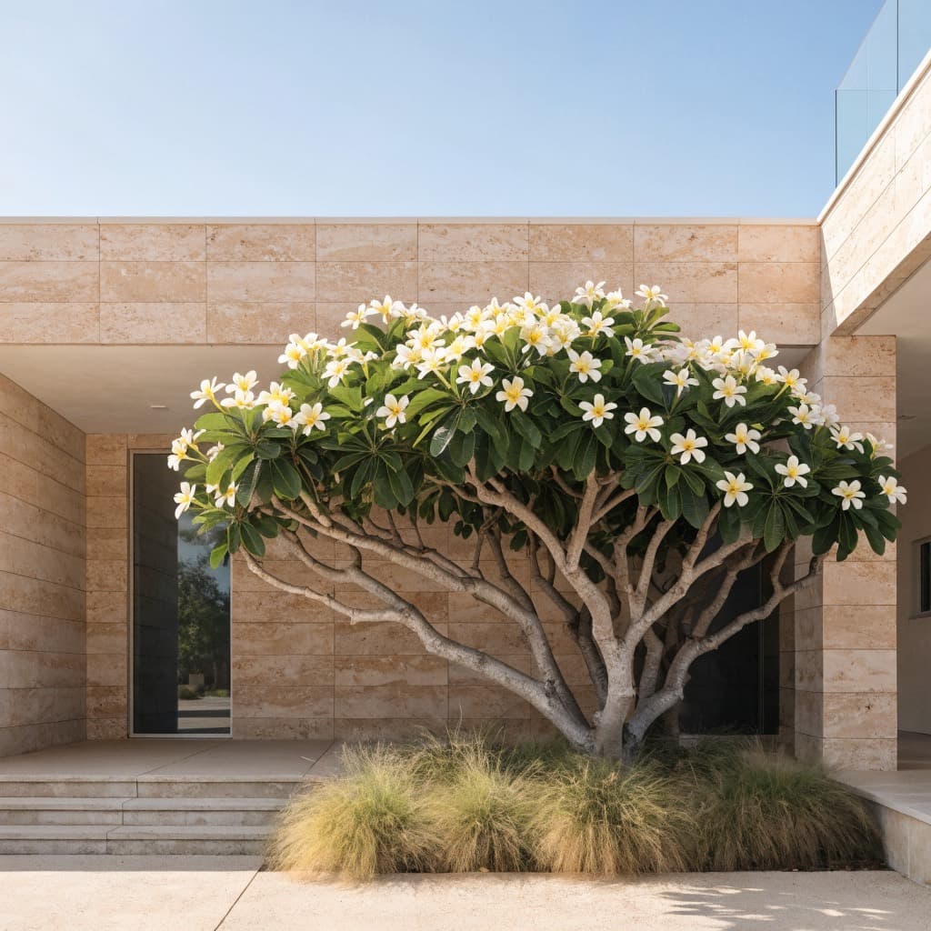 الفرانجيباني (بلوميريا) (Plumeria obtusa) — صورة توضيحية للنبتة في ديكور منزلي