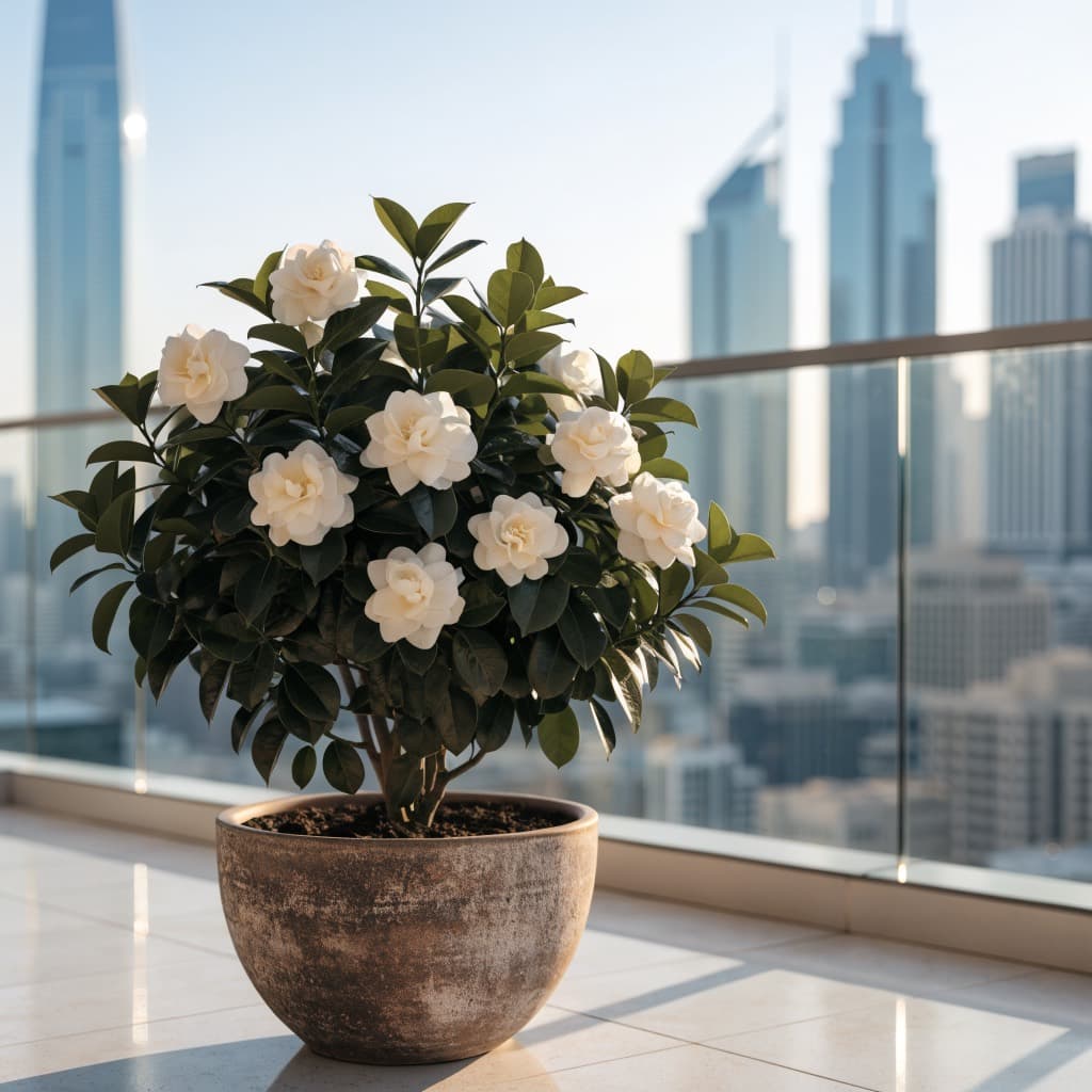 الغاردينيا (الياسمين الكيبي) (Gardenia jasminoides) — صورة توضيحية للنبتة في ديكور منزلي