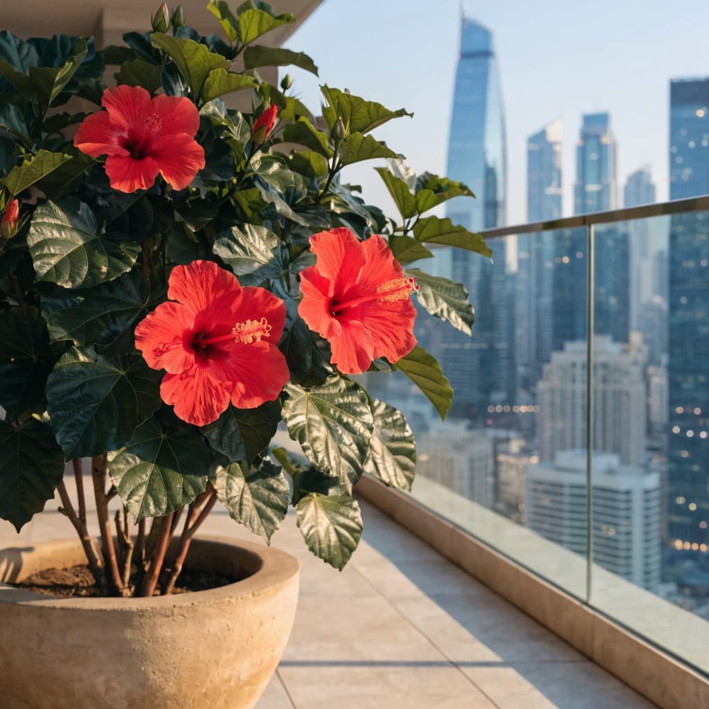 Hibiscus 'Red' styled in a warm UAE home