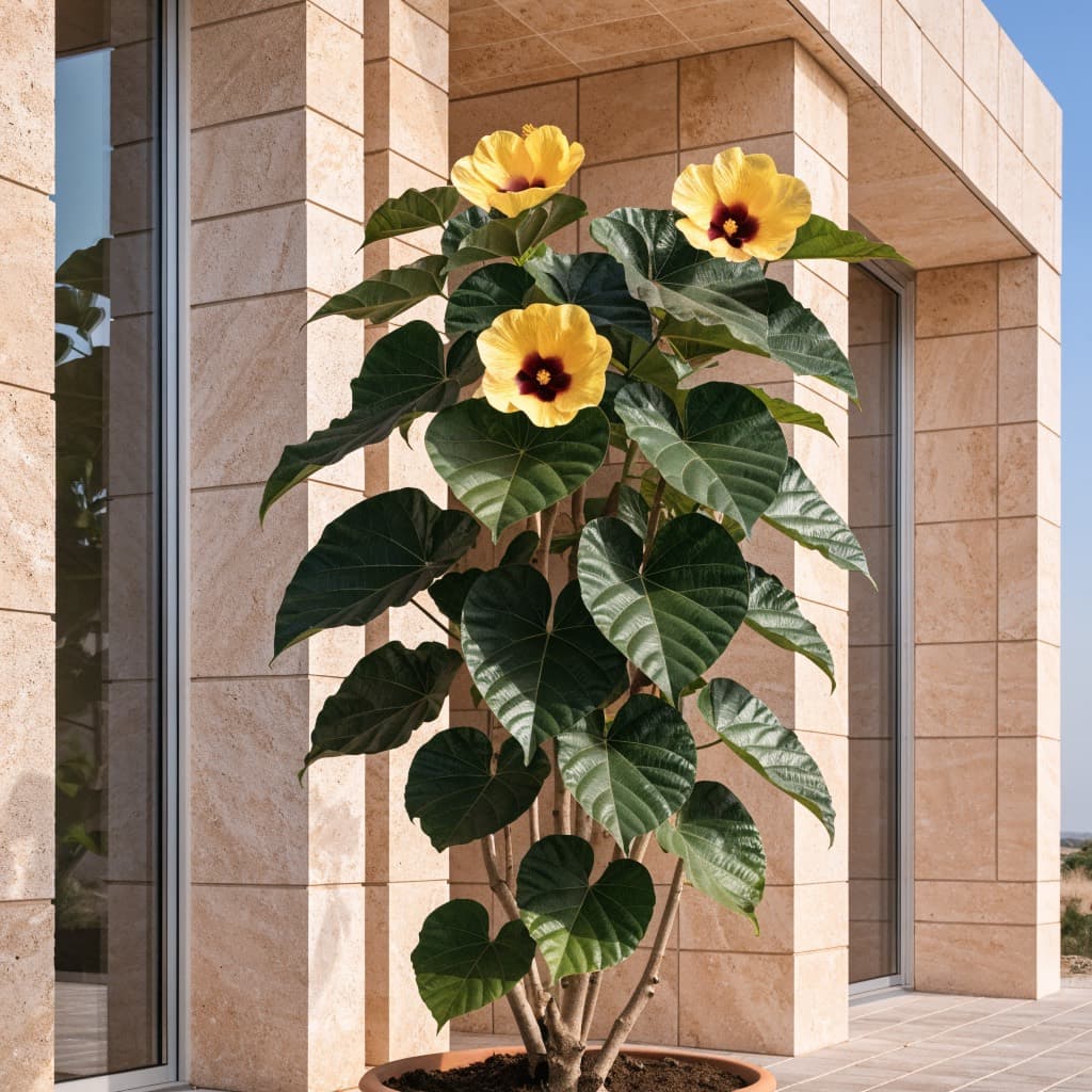 Sea Hibiscus (Hibiscus tiliaceus) styled in a warm UAE home