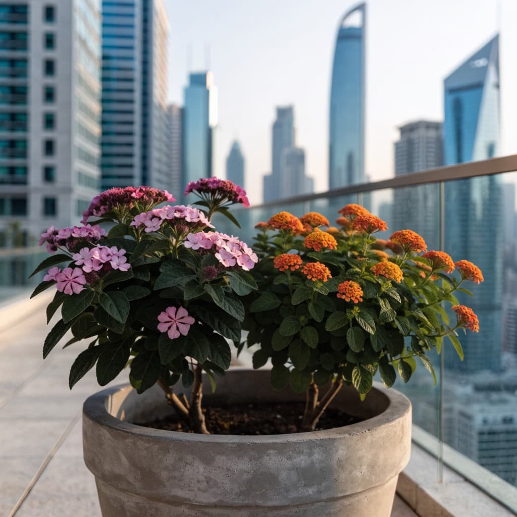 Pentas & Lantana Colour Pair styled in a warm UAE home