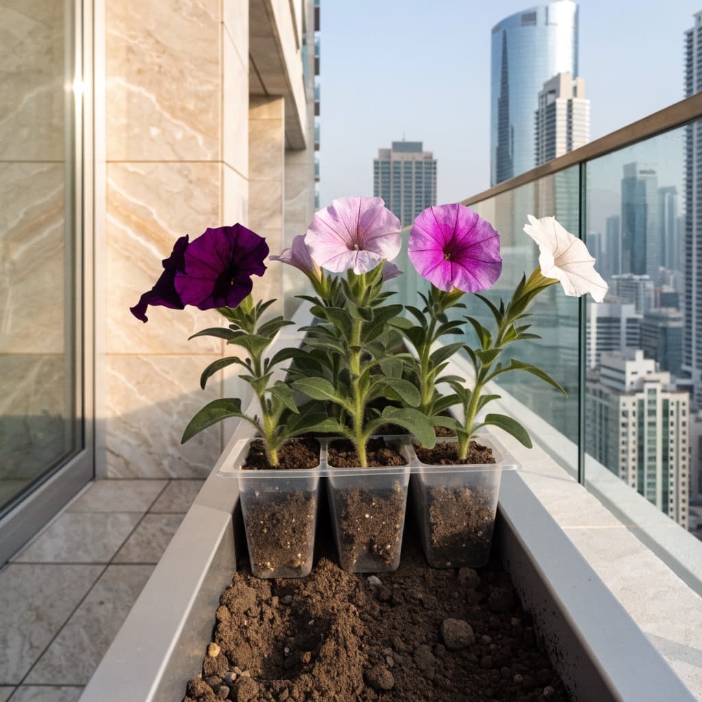 Petunia Tray — 6 Plants styled in a warm UAE home