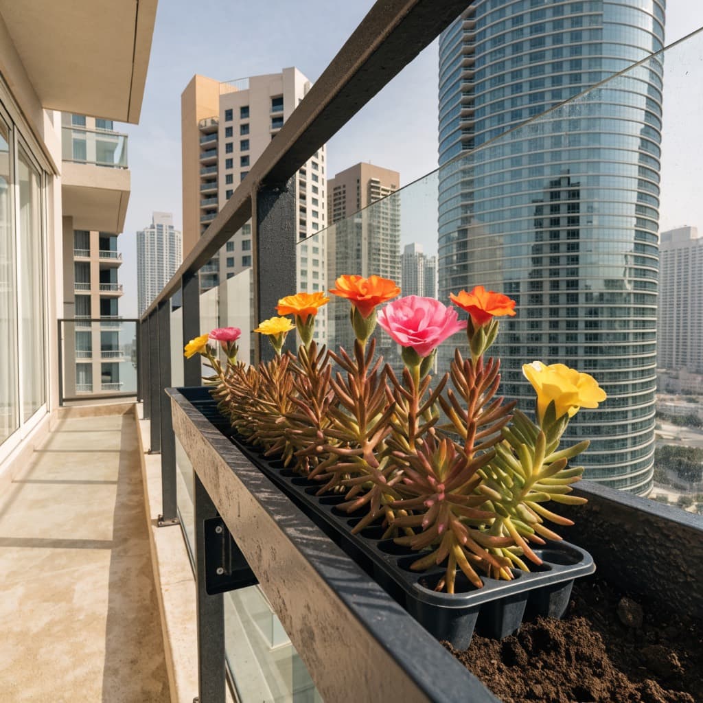 Portulaca Tray — 6 Plants styled in a warm UAE home