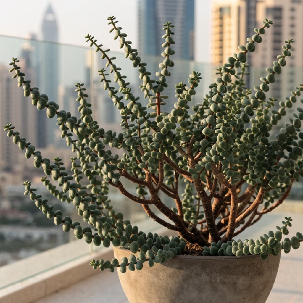 Elephant Bush (Portulacaria afra) styled in a warm UAE home