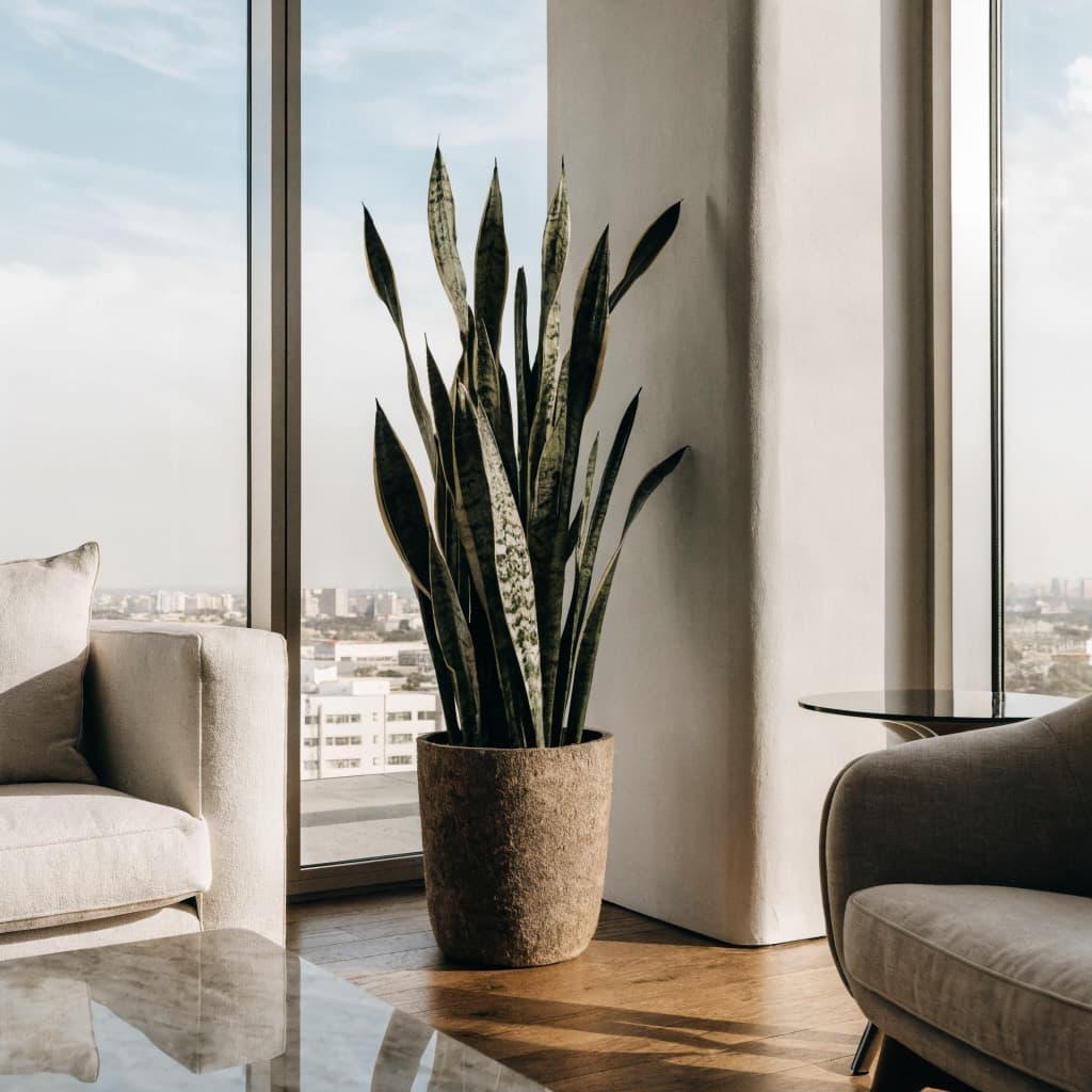 Snake Plant - Tall Fiber Pot styled in a warm UAE home