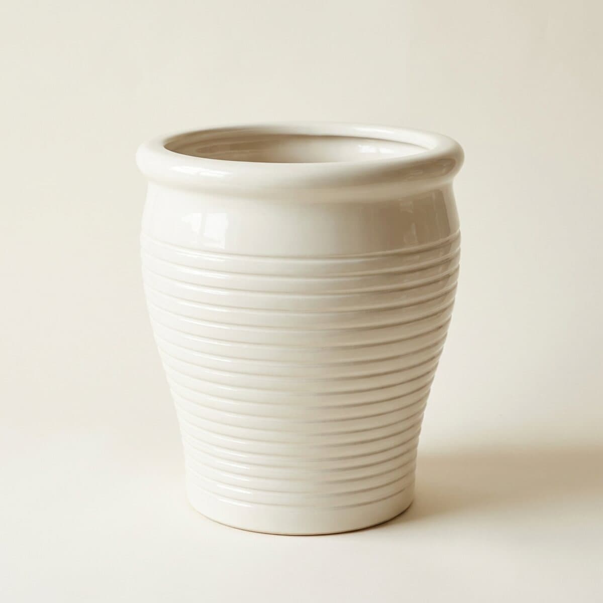 Ringed Ivory Tall Planter - Tall